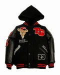 Top Gun Kids The Goat Black With Red Stripe Varsity Jacket