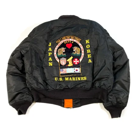 Vintage 1983 Marine Tour USMC Korea Alpha Ma-1 Military Black Jacket.