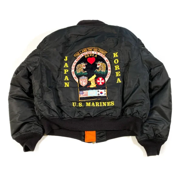 Vintage 1983 Marine Tour USMC Korea Alpha Ma-1 Military Black Jacket.