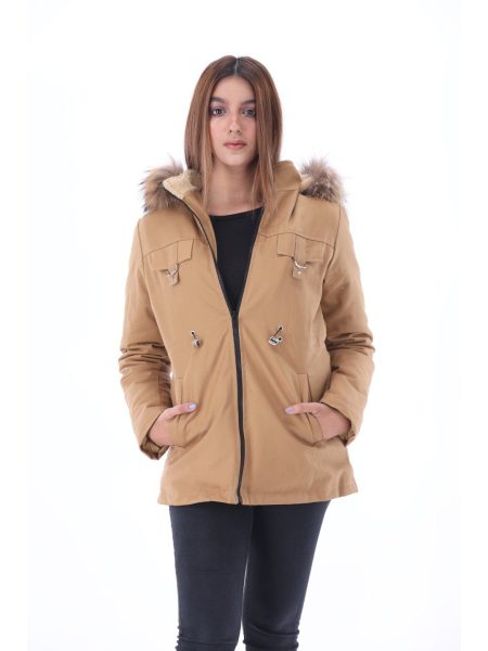 Women's Forestblu Khaki Fur Hood Parka Jacket