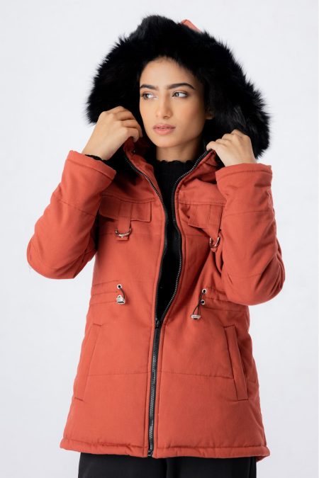 Women's Forestblu Maroon Hood Parka Jacket.