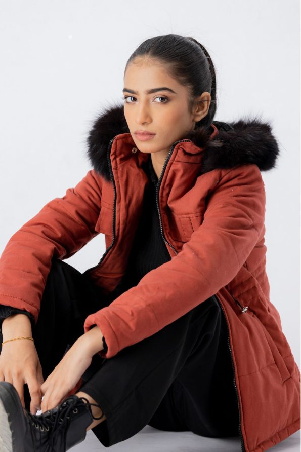 Women's Forestblu Maroon Parka Jacket.