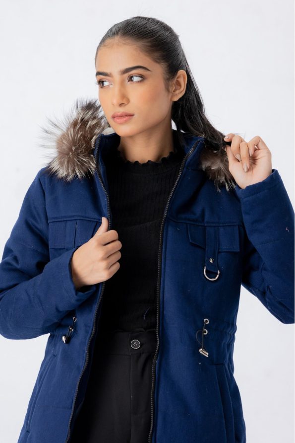 Women's Forestblu Navy Blue Hood Parka Jacket.
