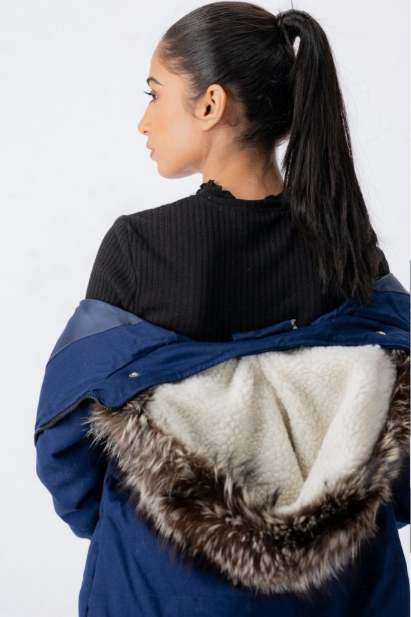 Women's Forestblu Navy Blue Parka Jacket.