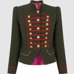 Women's Green And Red Trim Gold Buttons Military Parade Jacket