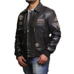 A-2 Aviator Flying Black Leather Bomber Jacket