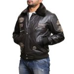 A-2 Aviator Flying Black Leather Bomber Jacket