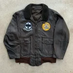 Atkron 85 Vintage G-1 Patches Black Leather Flight Jacket