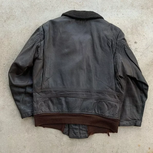 Atkron 85 Vintage G-1 Patches Black Leather Flight Jacket.
