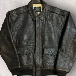 Avirex 6 Of Diamonds A-2 Black Leather Flight Bomber Jacket