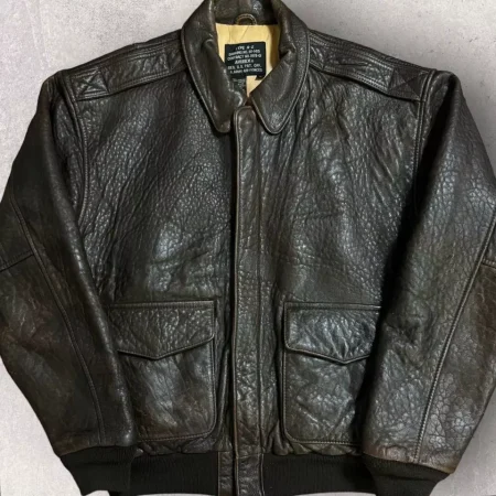 Avirex 6 Of Diamonds A-2 Black Leather Flight Bomber Jacket.