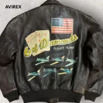 Avirex 6 Of Diamonds A-2 Black Leather Flight Bomber Jacket