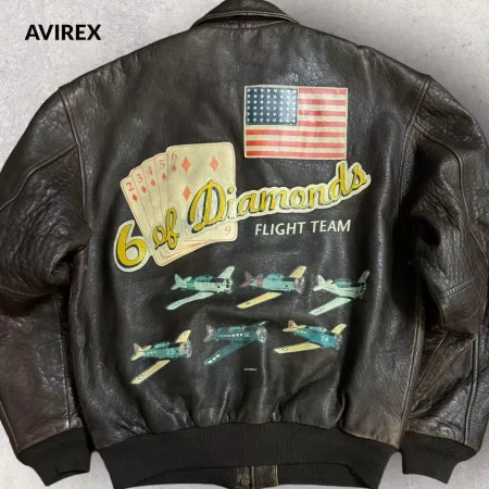 Avirex 6 Of Diamonds A-2 Black Leather Flight Bomber Jacket