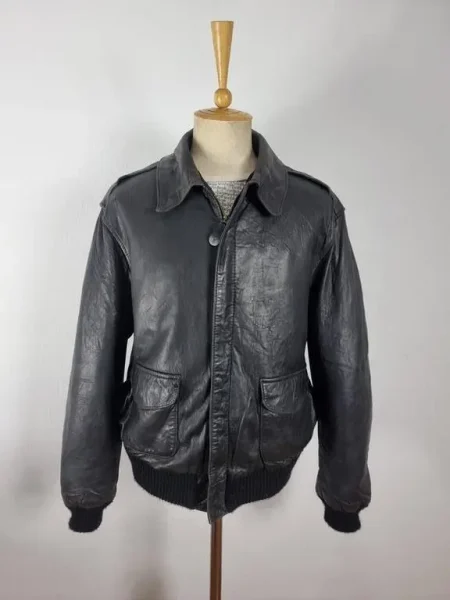 Avirex A-2 Hard To Get Black Leather Flight Jacket.