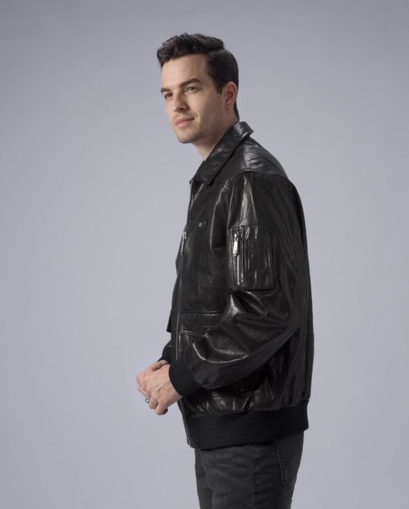 Bomber Jacket Air Force A-2 Black Leather Flight Jacket.