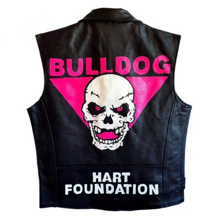 Bulldog Hart Foundation Bret Hart Biker Black Leather Vest