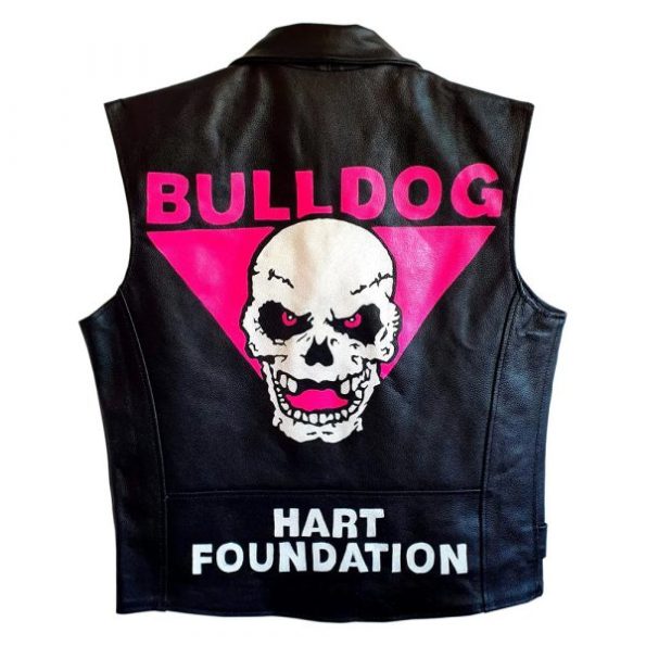 Bulldog Hart Foundation Bret Hart Biker Black Leather Vest