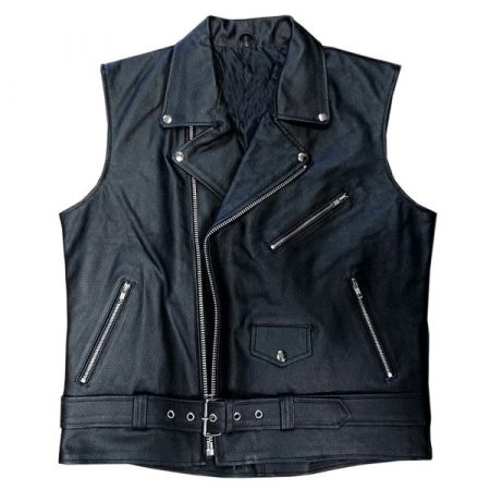 Bulldog Hart Foundation Bret Hart Biker Black Leather Vest.