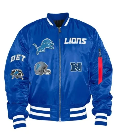 Detroit Lions Ma-1 Satin Royal Blue Bomber Jacket