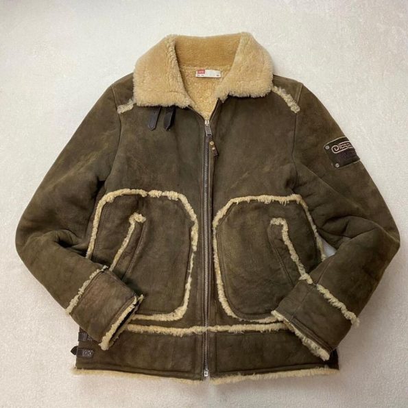 Diesel Mouton B-3 Brown Leather Flight Jacket