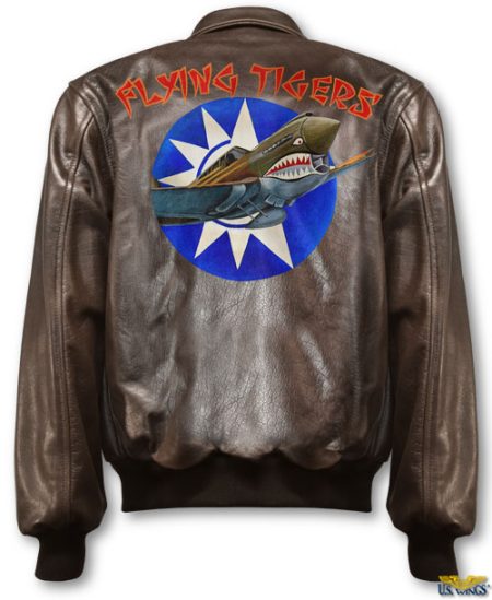 Flying Tigers Cape Buffalo A-2 Brown Leather Bomber Jacket.