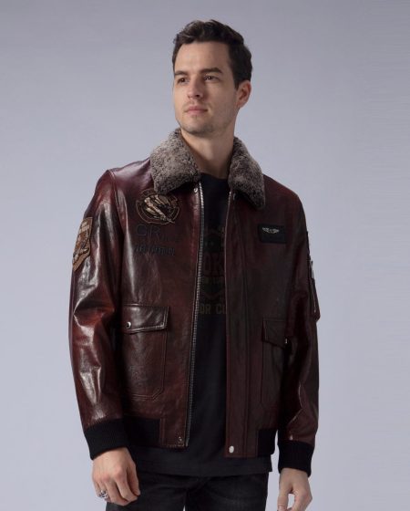 G-1 Aviator Brown Leather Bomber Jacket Fur Collar