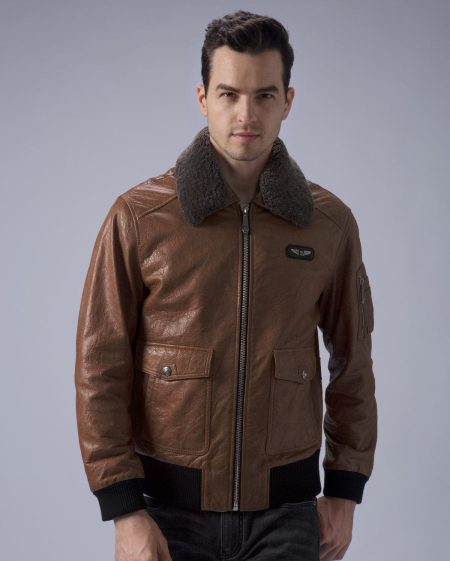 G-1 Aviator Brown Leather Jacket Removable Fur Collar