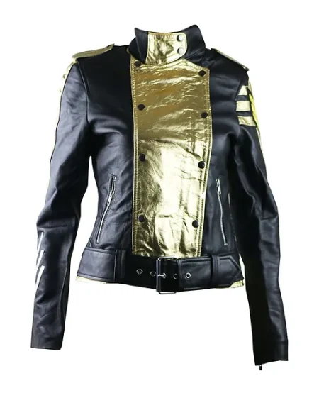 Gen Black And Gold Military Leather Moto Jacket