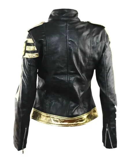 Gen Black And Gold Military Leather Moto Jacket.
