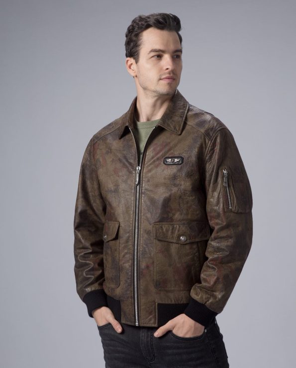 Green Air Force A-2 Leather Bomber Jacket.