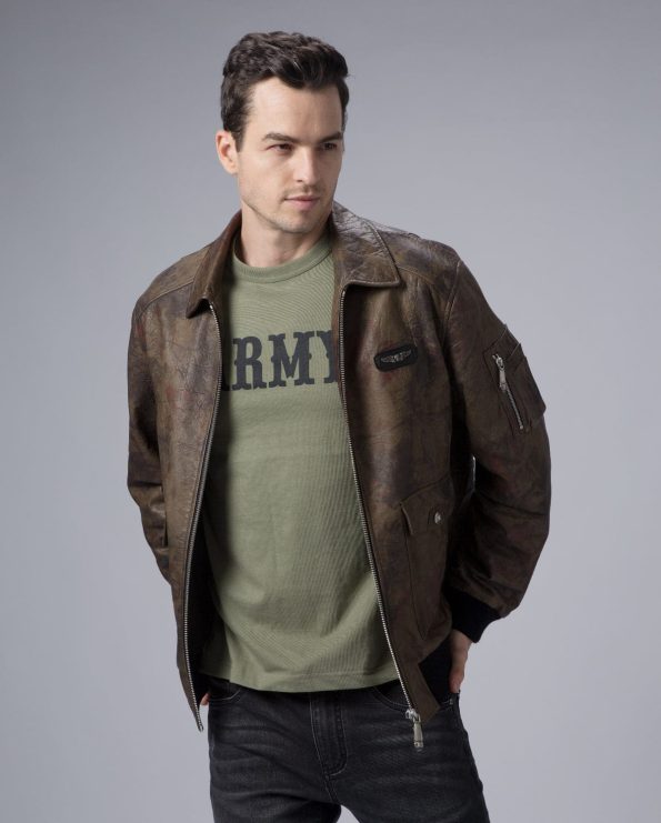Green Air Force A-2 Leather Jacket.
