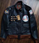 Hang In There Tinkerbell A-2 Black Leather Bomber Jacket