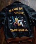 Hang In There Tinkerbell A-2 Black Leather Bomber Jacket
