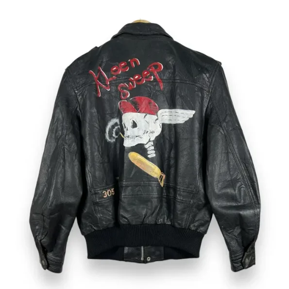 Kleen Sweep Skull A-2 Black Learher Flight Jacket.