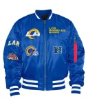 Los Angeles Rams Ma-1 Royal Blue Bomber Satin Jacket
