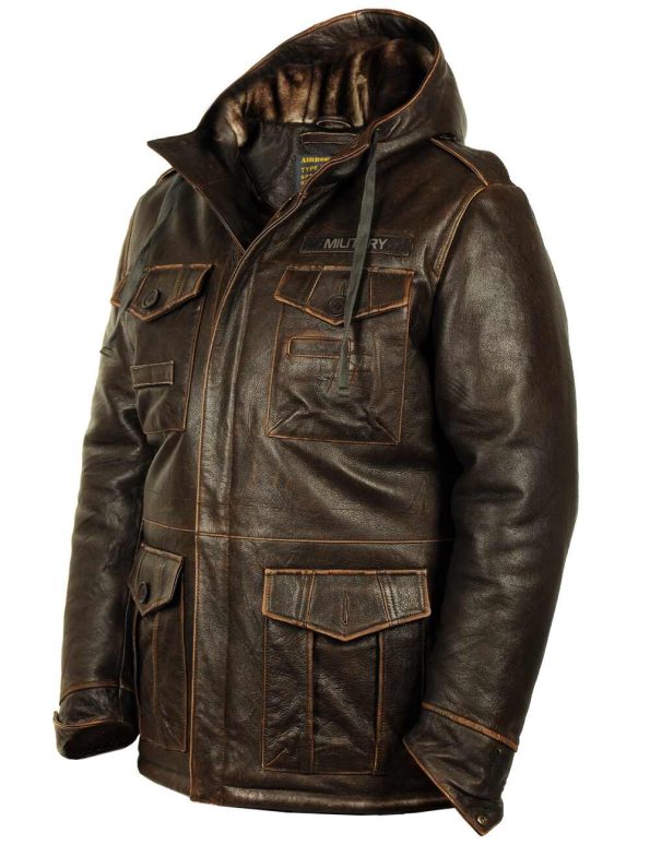 M-65 Cap Winter Brown Leather Field Jacket