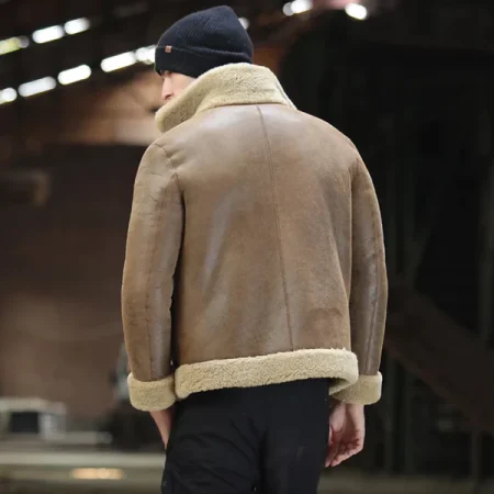 Men B-3 Brown Sheepskin Leather Shearling Flight Jacket.