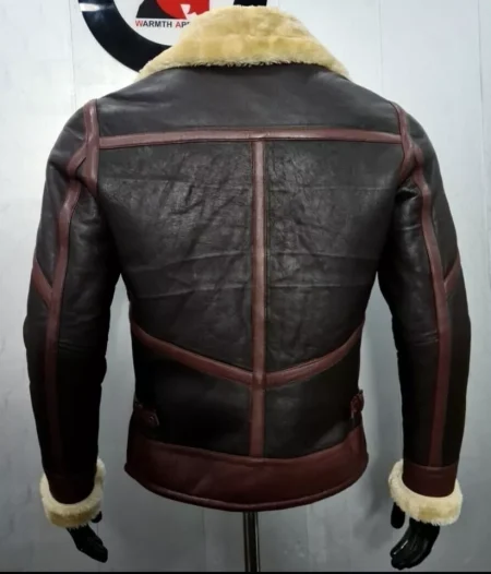 Men B-3 RAF Black Brown Aviator Flying Fur Shearling Leather Jacket.