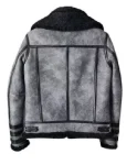 Men B-3 RAF Waxed Double Collar Grey Leather Aviator Flying Jacket