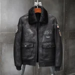 Men's Airforce Black A-2 Sheepskin Leather Shearling Flight Jacket