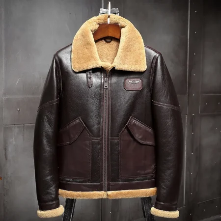 Men's Airforce Dark Brown B-3 Sheepskin Leather Shearling Flight Jacket