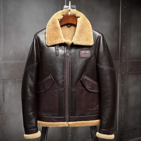 Men's Airforce Dark Brown B-3 Sheepskin Leather Shearling Flight Jacket