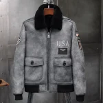 Men’s Airforce Grey A-2 Sheepskin Leather Shearling Flight Jacket