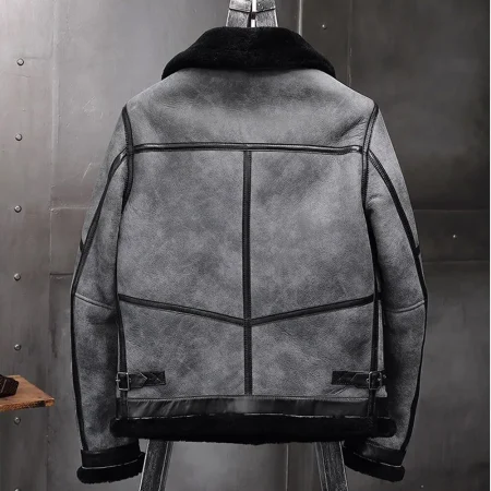 Men's Airforce Grey B-3 Sheepskin Leather Shearling Flight Jacket.