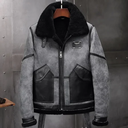 Men's Airforce Grey B-3 Sheepskin Leather Shearling Flight Jacket