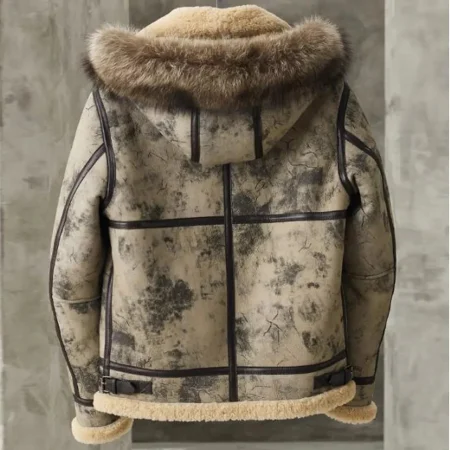Men’s Aviator B3 Flight Bomber Removable Hood Shearling Jacket.