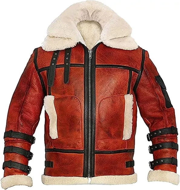 Men's Aviator Pilot B-3 Shearling Black Stripes Fur Brown Leather Jacket