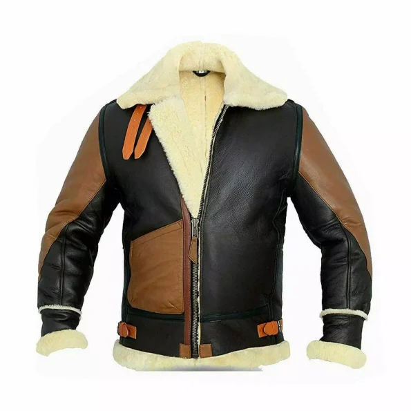 Mens B-3 RAF Aviator Pilot Flying Brown Black Leather Jacket