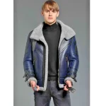 Men's B-3 RAF Blue Aviator Sheepskin Shearling Leather Flight Jacket