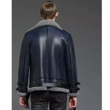 Men's B-3 RAF Blue Aviator Sheepskin Shearling Leather Flight Jacket.